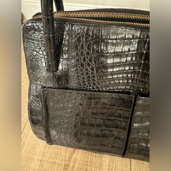 Nancy Gonzalez Black Crocodile Bag Tote Double Strap Vintage Square Rare! - Picture 14 of 16